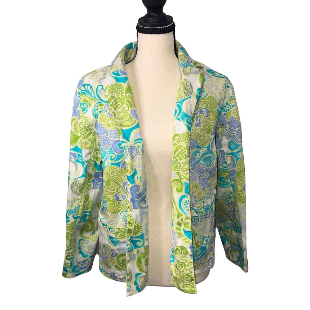 Vintage Erin London Floral Paisley Blazer‎ Jacket Green Blue Multi Artsy Boho L